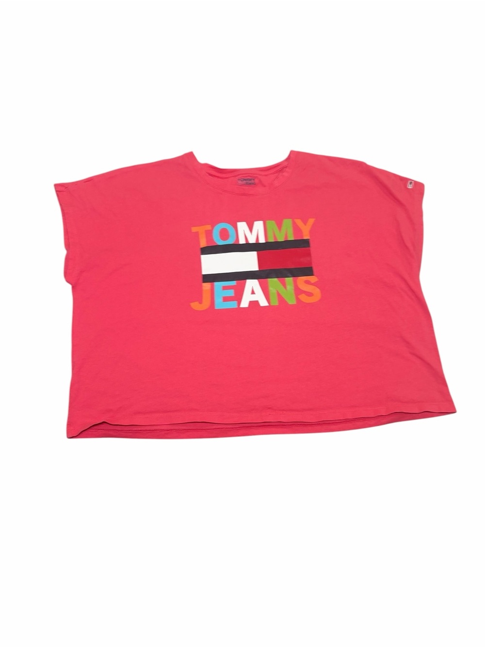 Tommy Hilfiger Mango Pink Logo Short Sleeve Oversized Crop Top